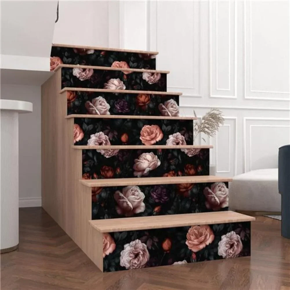 Dark Black Big Peony Floral Contact Paper Retro Wallpaper Peel